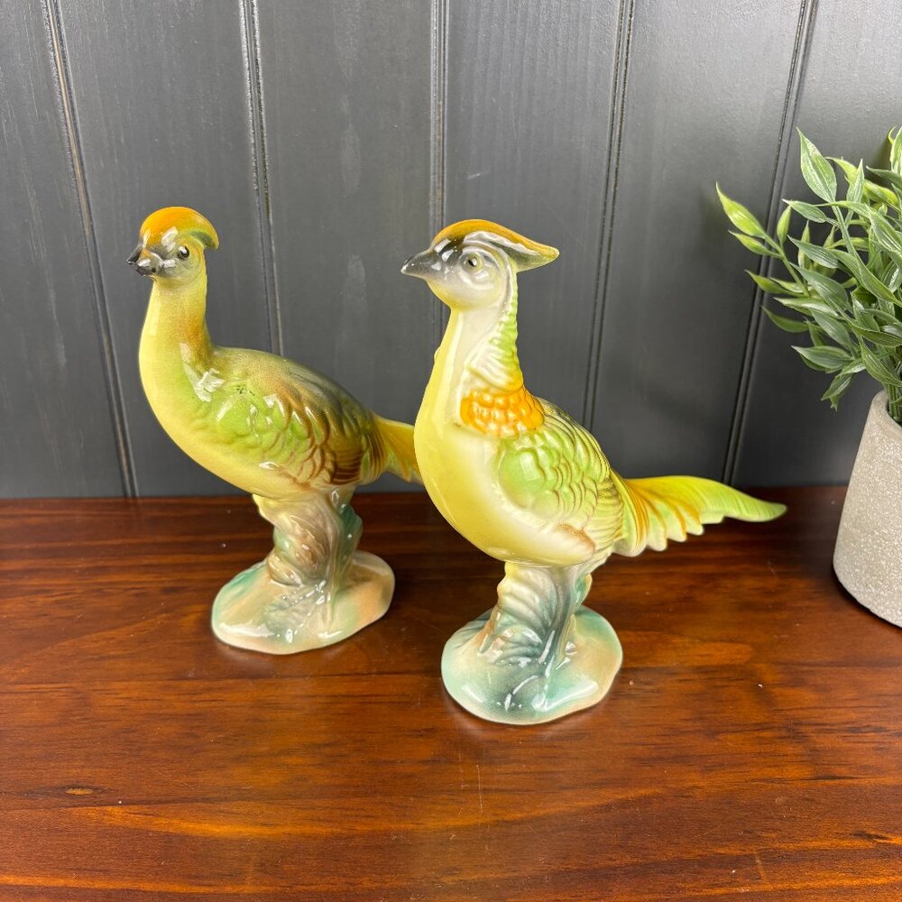 Vintage Pair of Stewart B. McCulloch Ceramic Pheasant Figurines Hand Painted